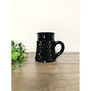 Vintage Indiana Glass Tiara Black Glass Mug with Diamond Point Coffee Cup Retro